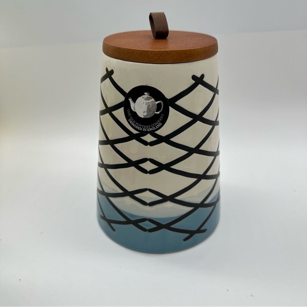 The Ole Potty Company Large Canister with Lid Coffee Jar White Blue Black Line